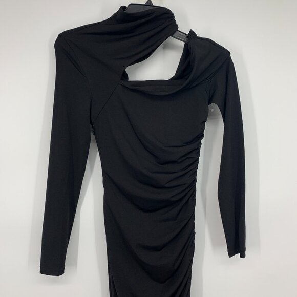 Revolve Misha Dress Clotilde Black One Shoulder Long Sleeve Ruched - Picture 4 of 14